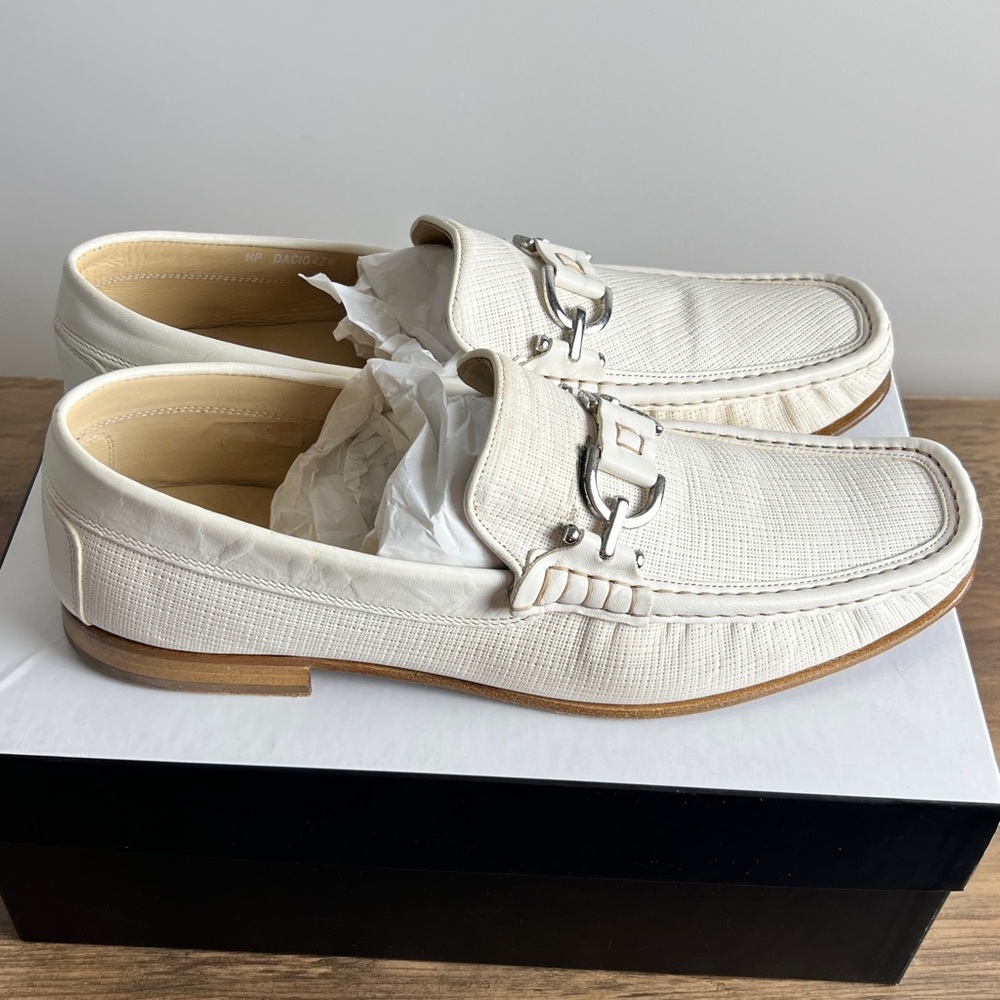 Donald J. Pliner Cream Loafers with Silver Accent